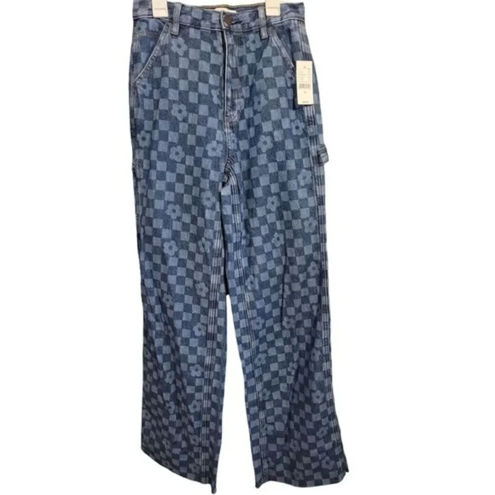 Pacsun Jeans Womens 26 Patchwork Floral Wide Leg Carpenter Raw‎ Hem Denim Retro
